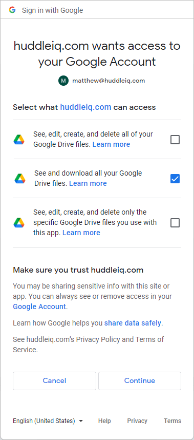 Grant Access to Google