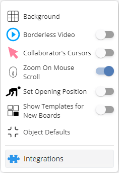 settings and integrations menu nomc