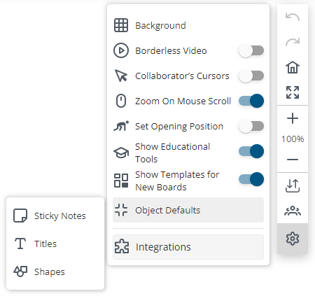object defaults settings